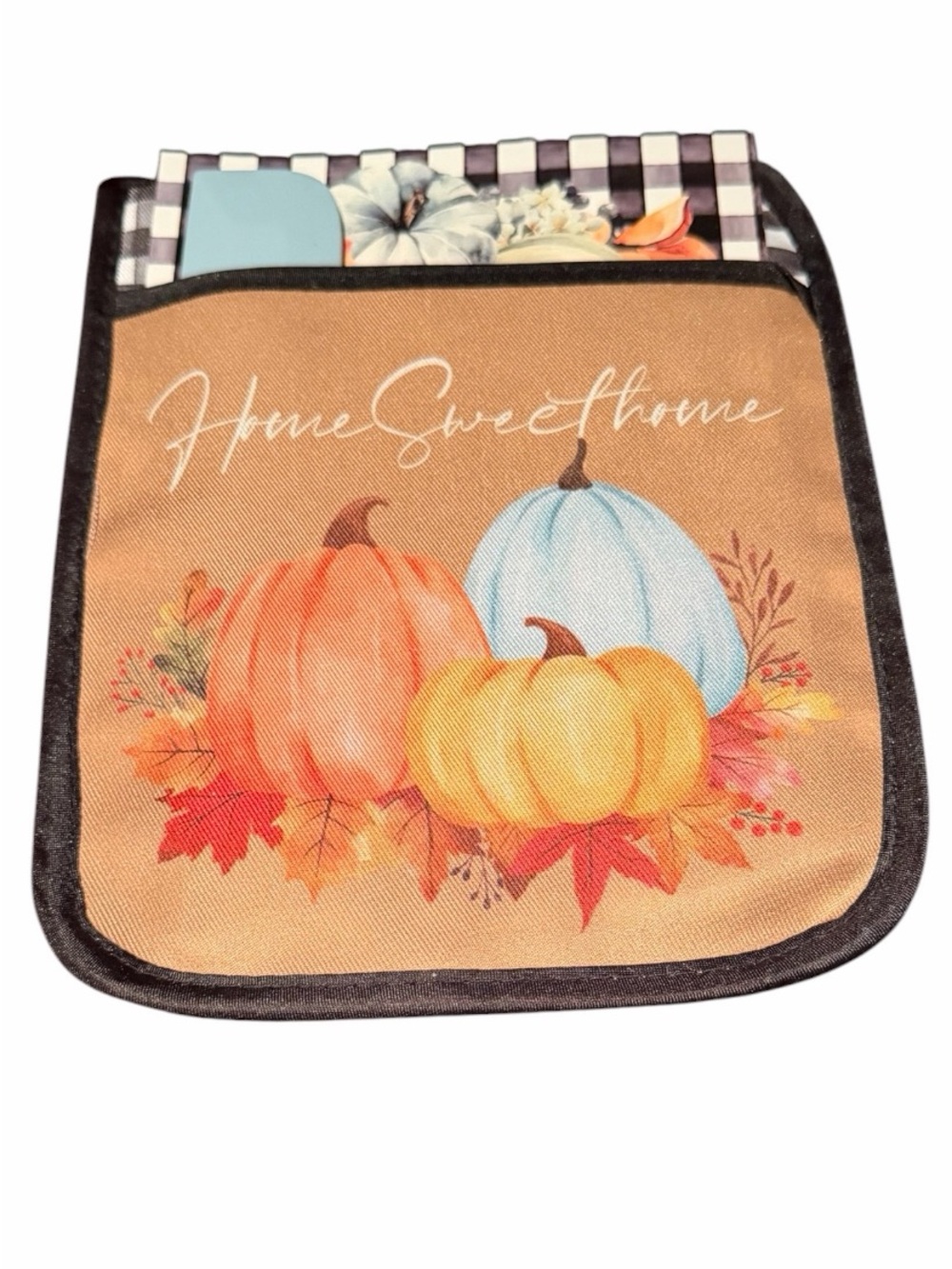 Fall Themed “Home Sweet Home” Pumpkin Pocket Pot Holder With Blue Spatula NWOT